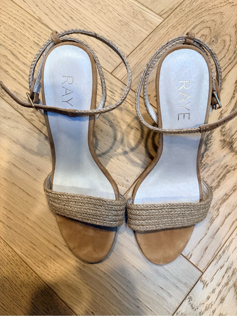 RAYE Tan Braided Ankle-Strap Sandals